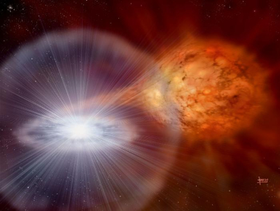 Artist's rendering of a binary star with a Neutron Star as one companion